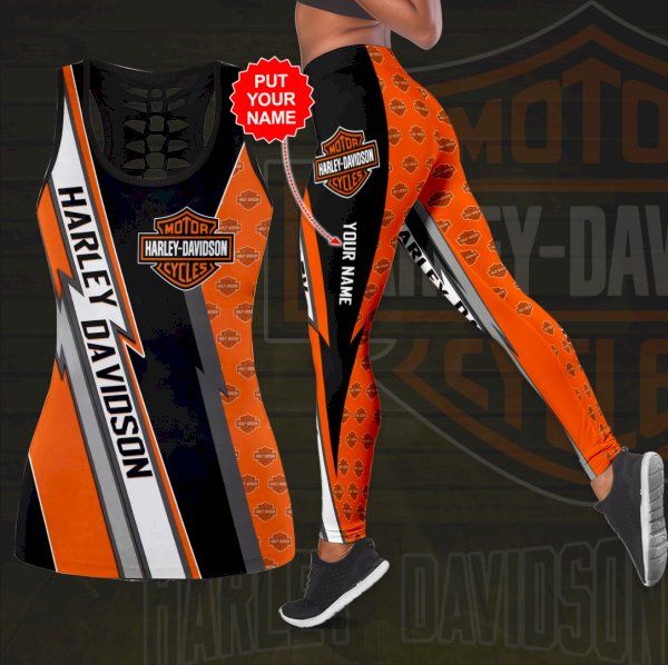 Women Custom Harley Davidson Hollow Tank Top and Legging Set For Yoga ...