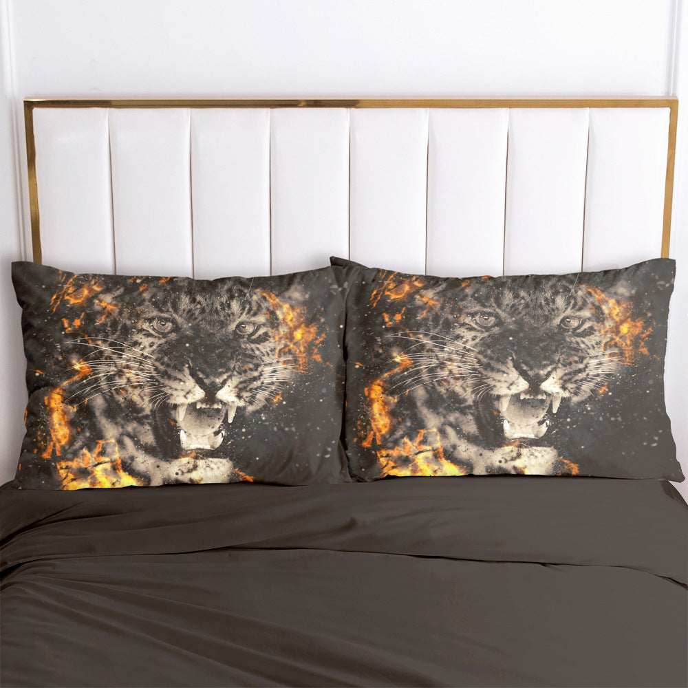 Roaring Leopard Head With Flames Pillowcase