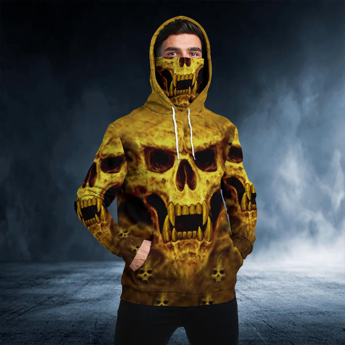 Yellow Vampire Skull 3D Bandana Hoodie