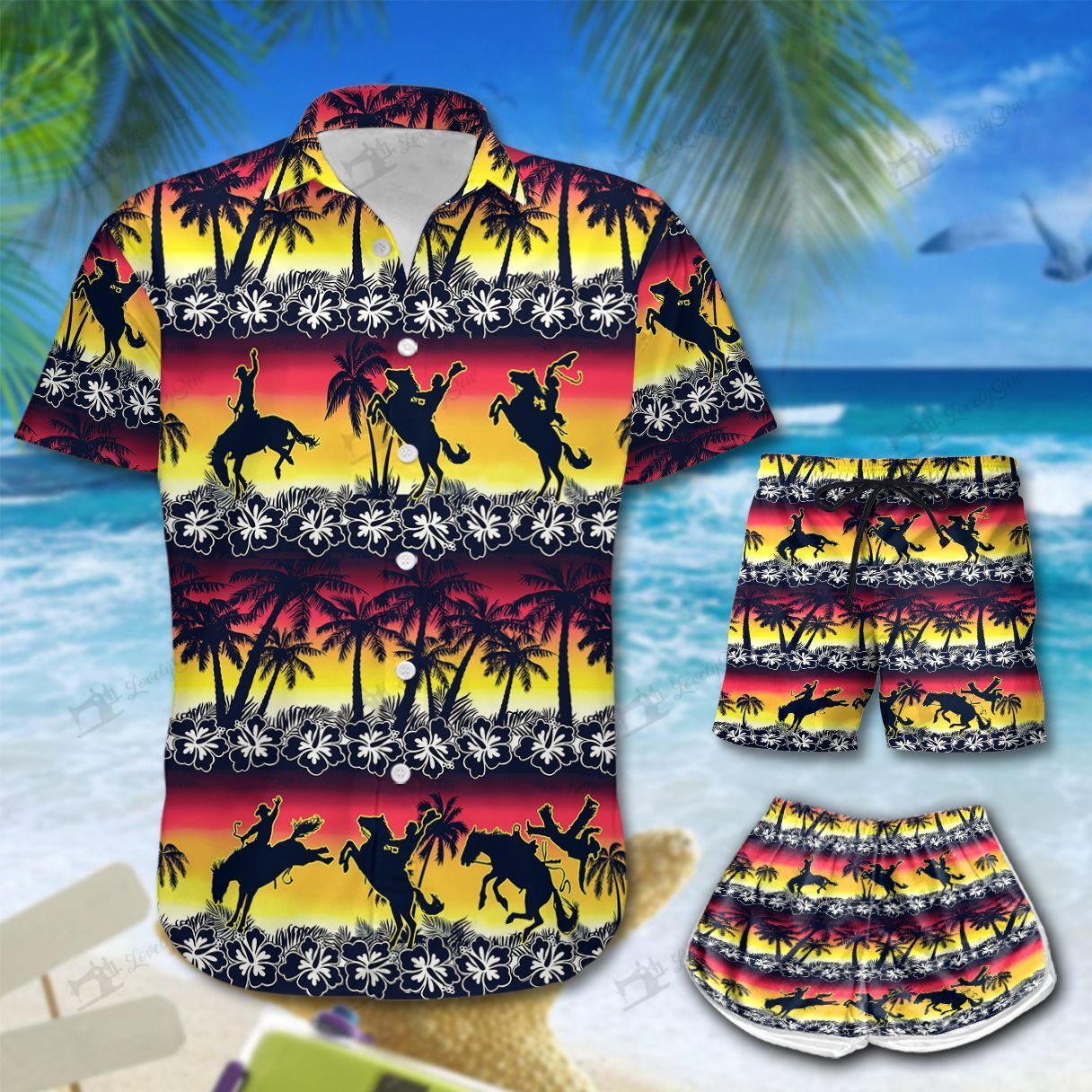 Saddle Bronc Hibiscus Hawaiian Shirt Shorts Ha65341