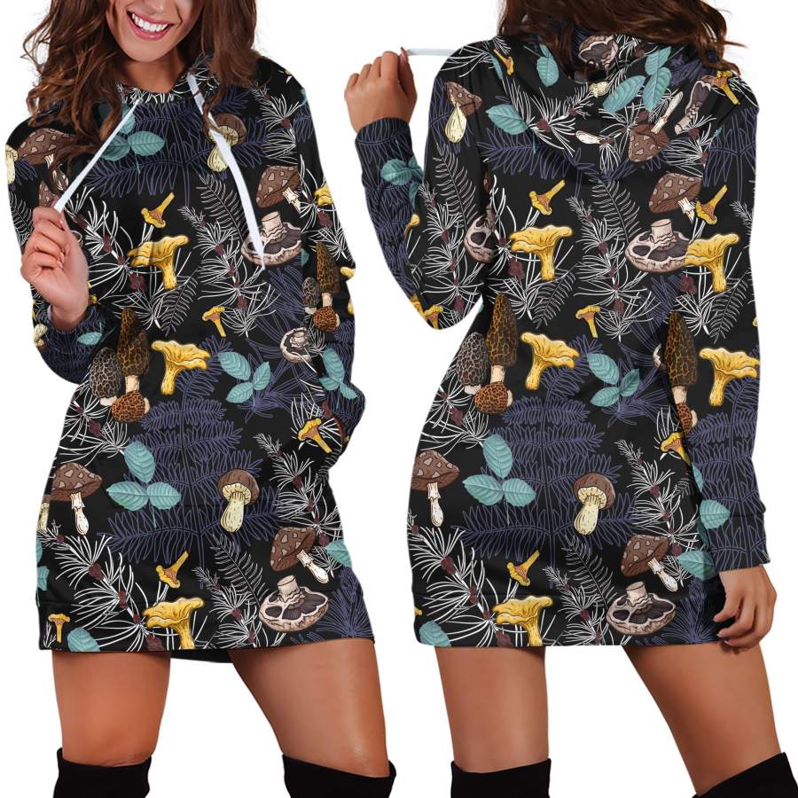 3D All Over Print Mushrooms and leaves of forest trees  Hoodie Dress DC Fashion