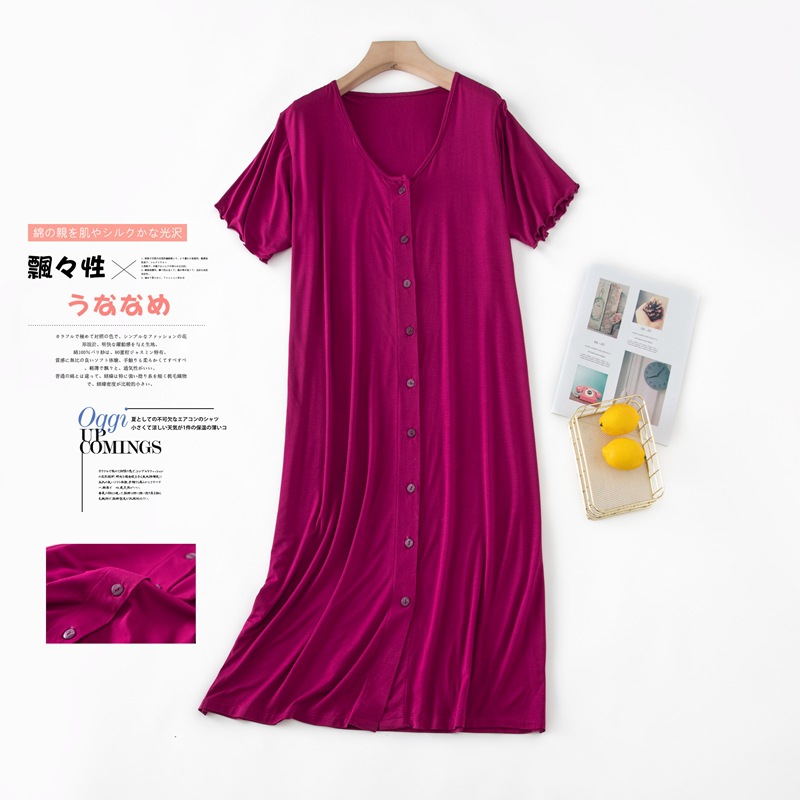 Women Modal Nightgowns Thin Short Sleeves Night Gown Summer Long Nightdresses Solid Round Neck Sexy Sleepwear Soft Sleep Dress alx