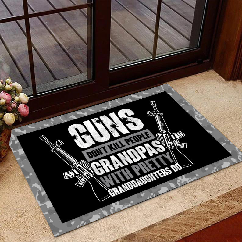 Veteran Doormat, Welcome Rug, Guns Don’T Kill Grandpas With Pretty Granddaughters Do Grandpa, Papa, Gift For Dad