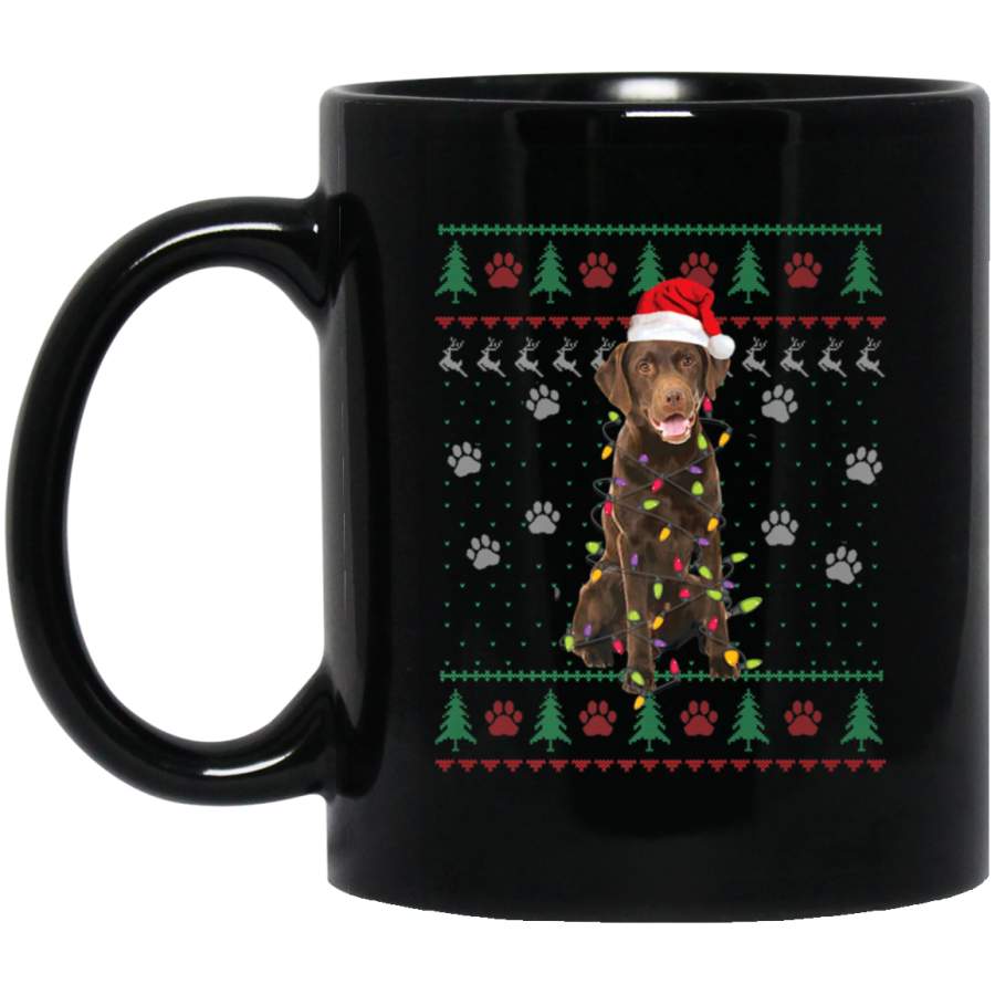 Chocolate Labrador Ugly Sweater Christmas Lights Funny Premium  11 oz 15 oz Mug Labrador Funny Mug