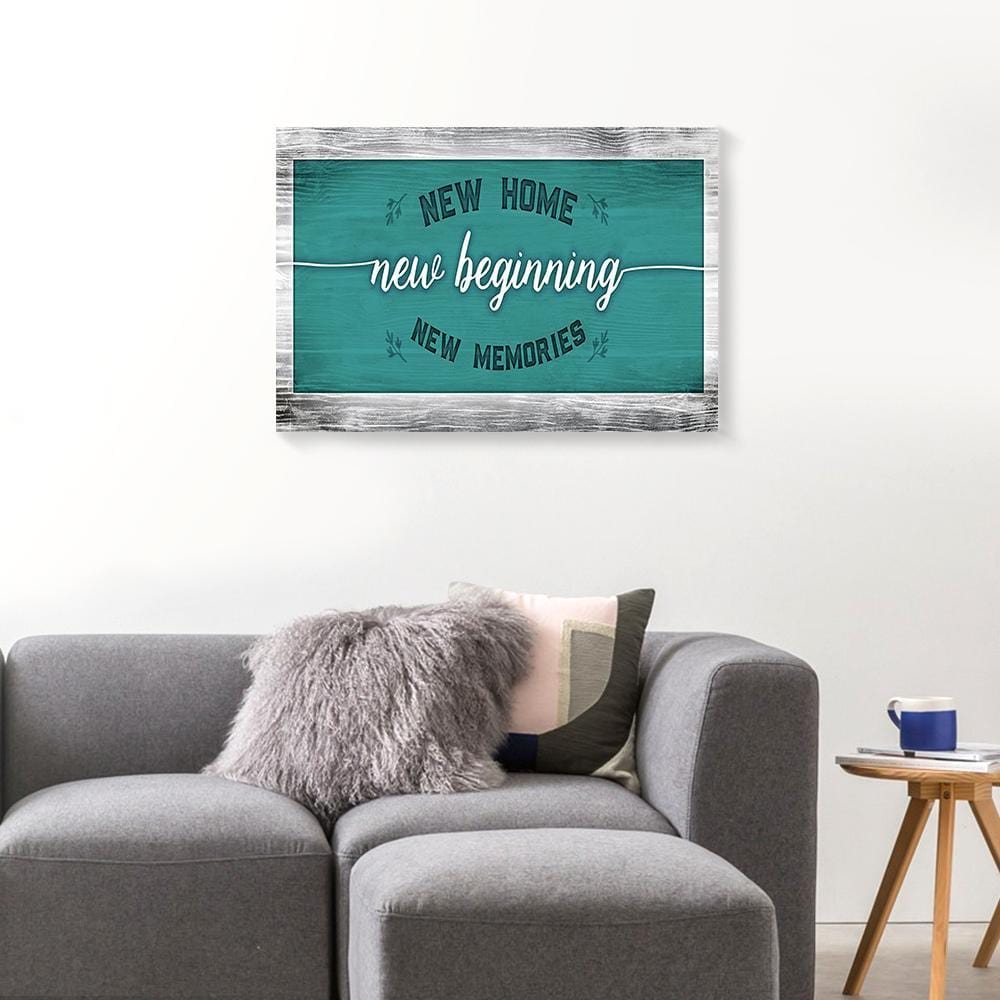 Canvas Artwork New Home New Beginning New Memories Blue Wood Background Home Canvas Wall Art Home Decoration