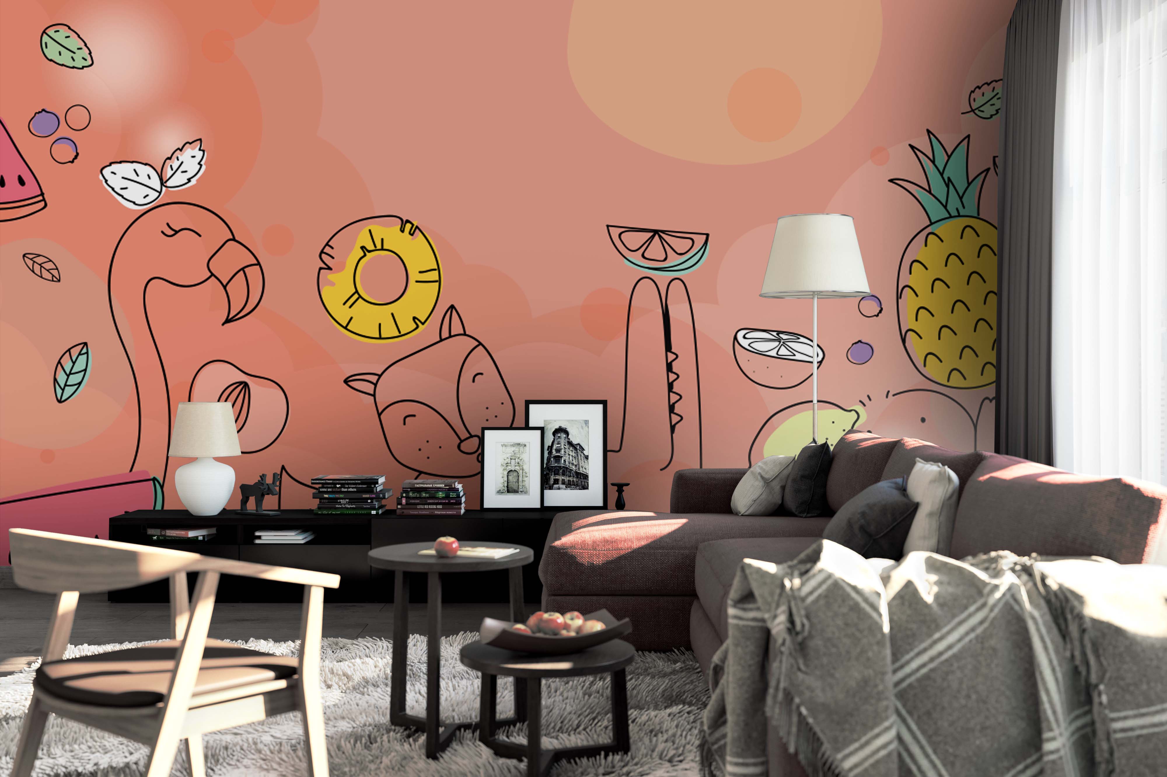 3D Cartoon Animal Pink Wall Mural Wallpaper 60