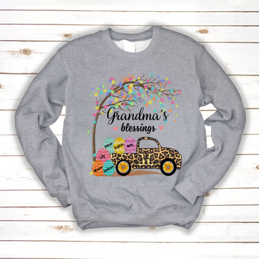 Grandma’S Blessings Easter Truck Leopard Sweatshirt