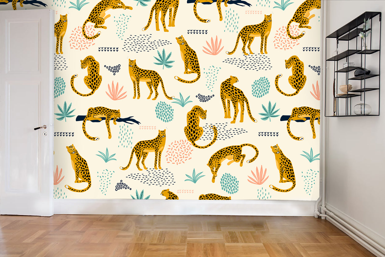 3D Leopard Plants Wall Mural Wallpaper 48