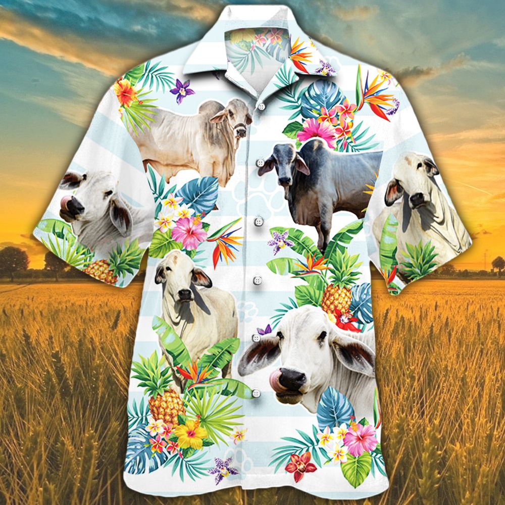 Brahman Cattle Lovers Tropical Flower Hawaii Cow Hawaii Shirt For Men Women Ha12445