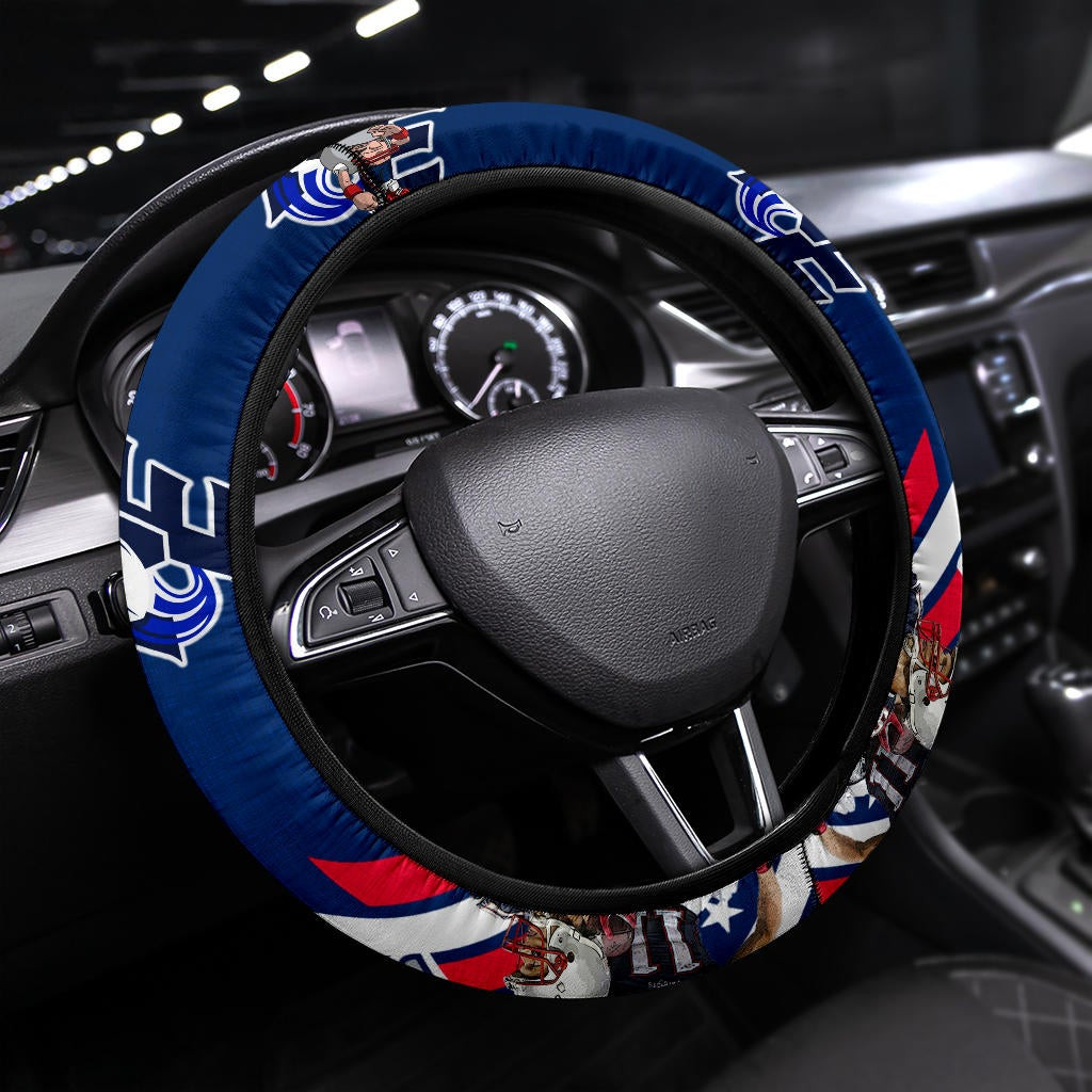 New England Patriots American Football Team Rusher Say Hi Real Player Blue Steering Wheel Cover