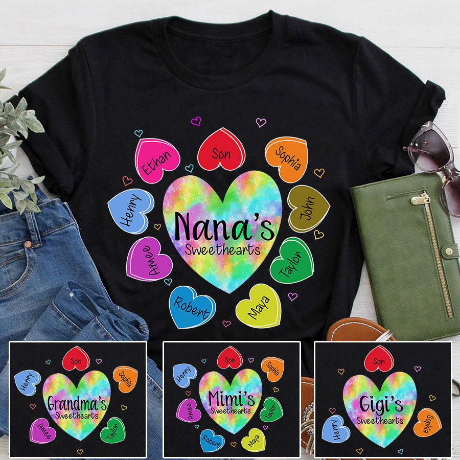 Grandma Sweethearts With Grandkids Colorful Hearts T-Shirt