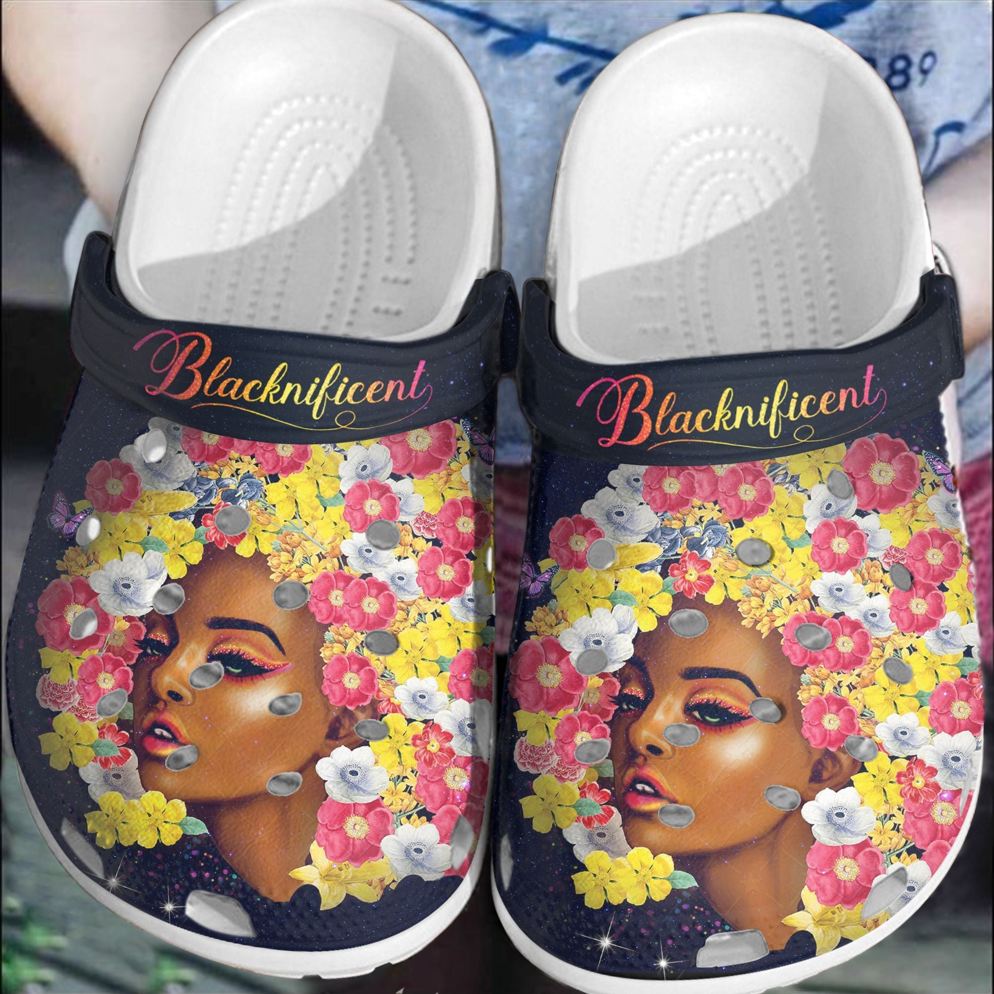 Flower Black Girl Cute Custom Shoes Thanksgiving Gifts Autumn – Full Of Flower Black Queen Beach Shoe Birthday Gift For Women Girl