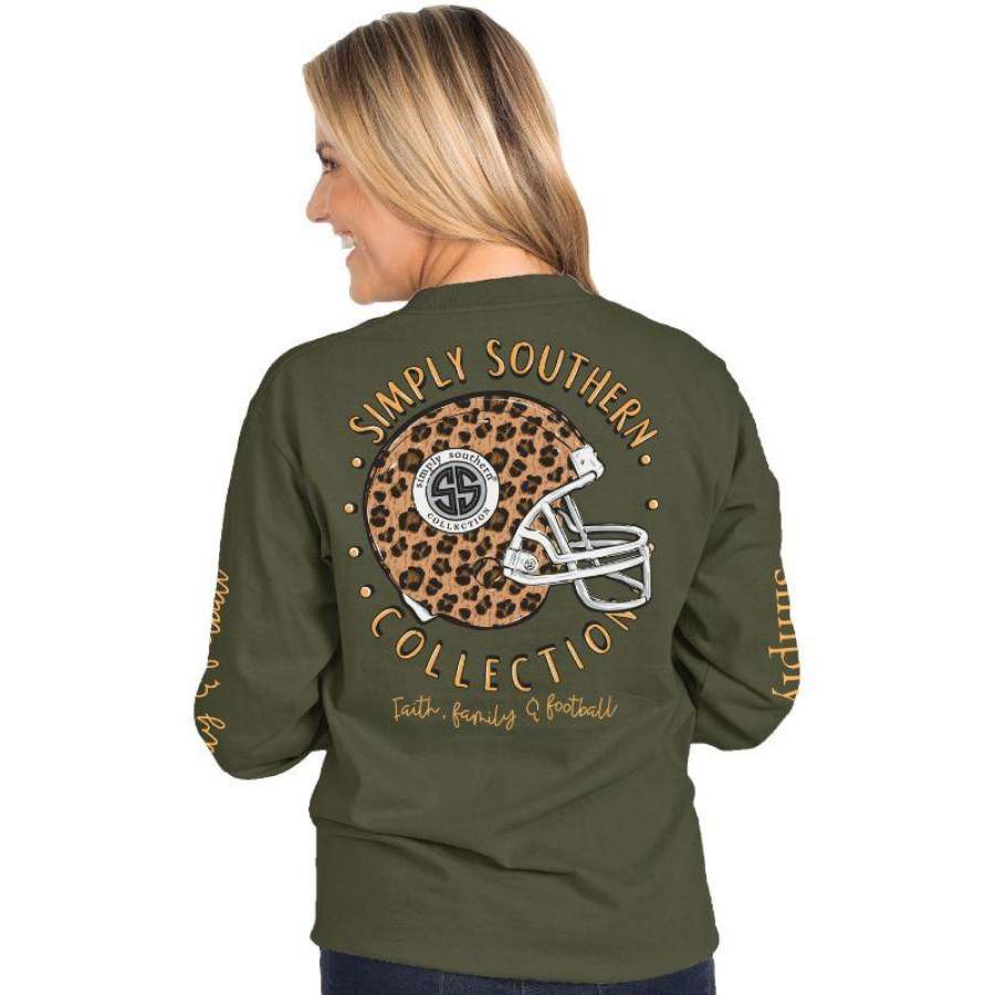 Simply Southern Preppy Leopard Football Long Sleeve T-Shirt