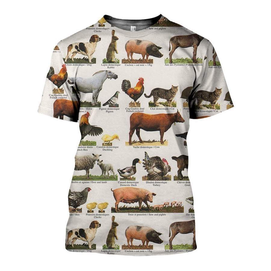 3D All Over Printed Farm Animals Shirts