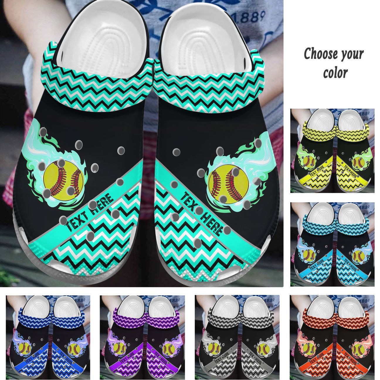 Softball Personalize Clog, Custom Name, Text, Fashion Style For Women, Men, Kid, Print 3D Personalized Colorful Softball