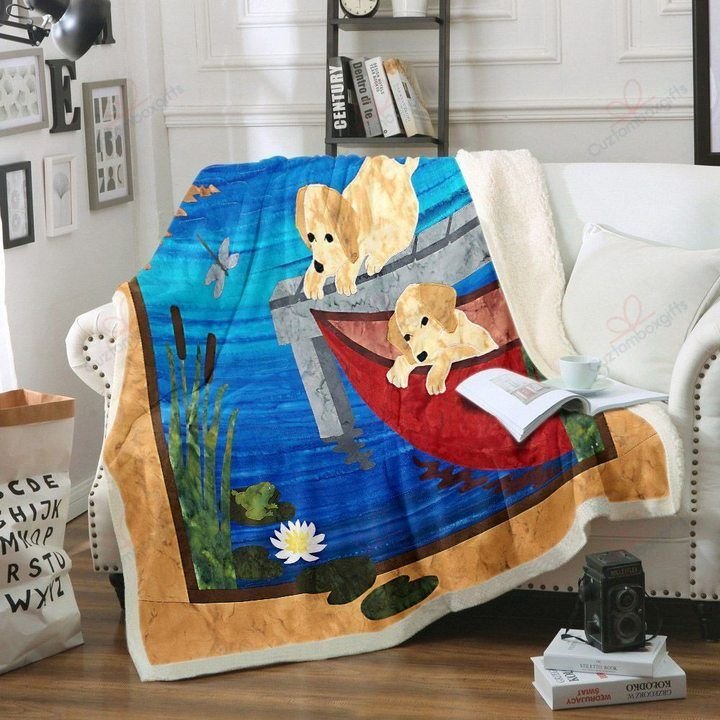 Puppy Canoe Sherpa Fleece Blanket Iboh Bubl