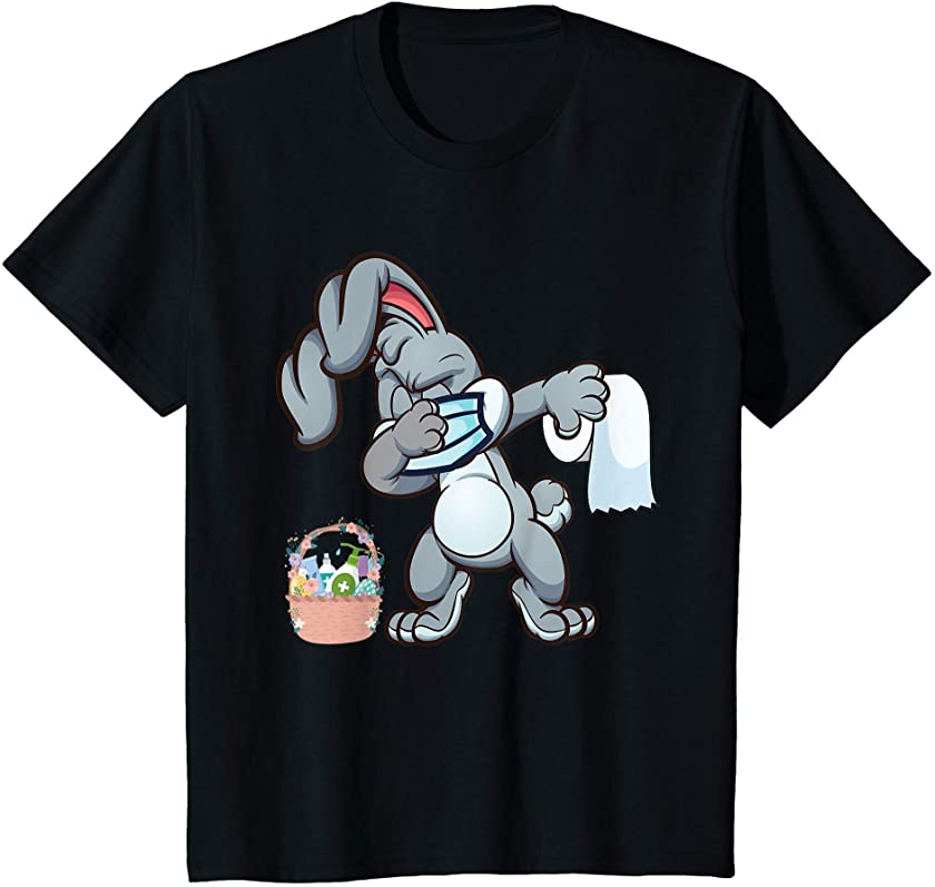 Kids Dabbing Rabbit Easter Day Eggs Funny Rabbit Wearing Mask T-Shirt