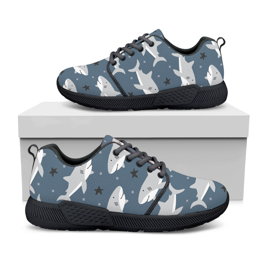 Cute White Shark Pattern Print Black Athletic Shoes