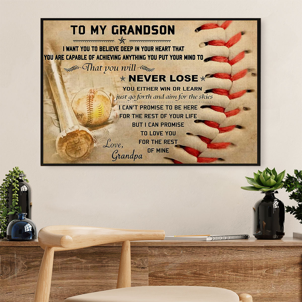 Baseball Canvas Wall Art Prints | From Grandpa To Grandson | Home Décor Gift For Baseball Players