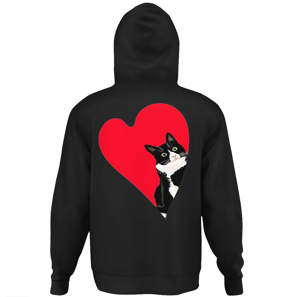 Tuxedo Cat Valentine Heart For Kitten And Animal Lovers Hoodie Print On Back