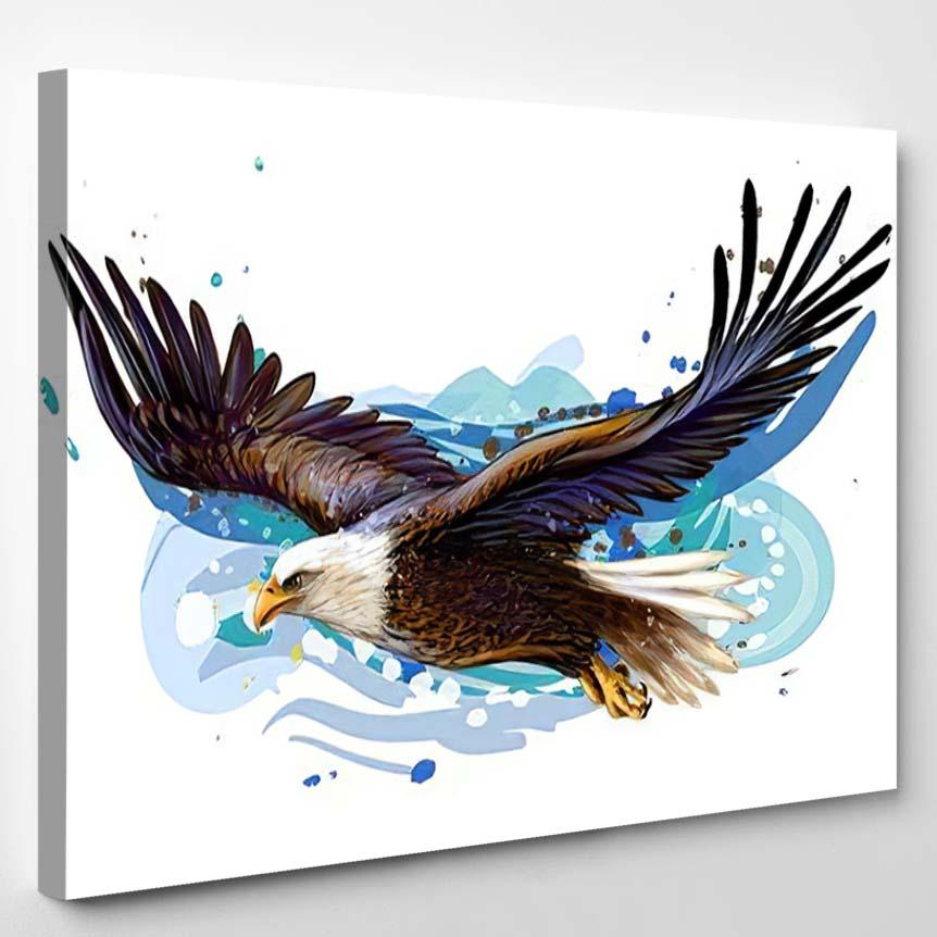 Soaring Bald Eagle Color Realistic Art – Eagle Animals Canvas Print