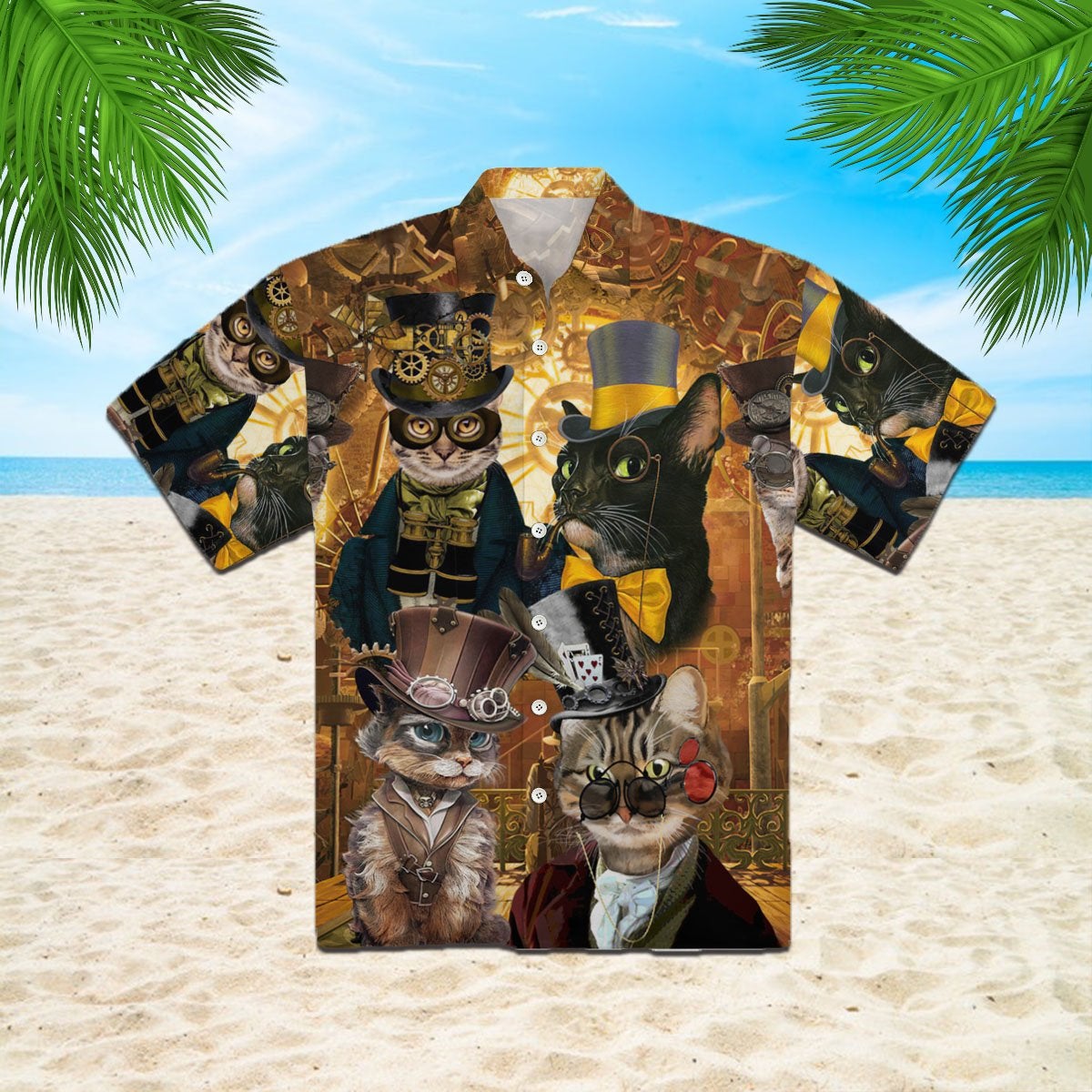 The Royal Steampunk Cat Hawaii Unisex Print Aloha Short Sleeve Casual Shirt Ha66617