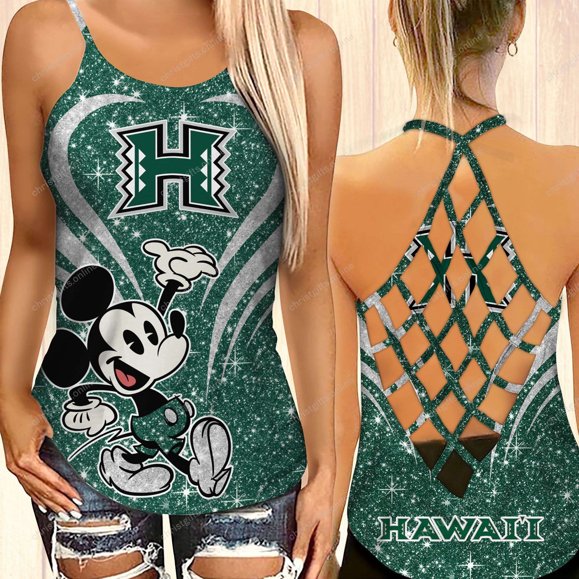 Hawaii Rainbow Warriors NCAA3-Criss Cross Tanktop Glitter NA