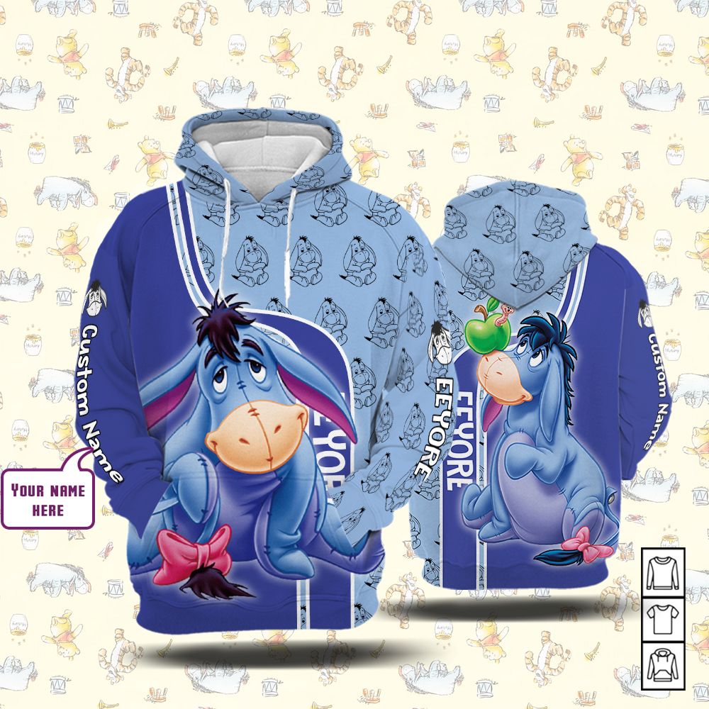 Winnie The Pooh Cartoon Eeyore Form Hoodie All Over Printed 3D Personalized Custom Name Unisex Men Women