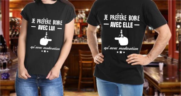 Je Préfère Boire Avec Lui Avec Elle Couples T-Shirt