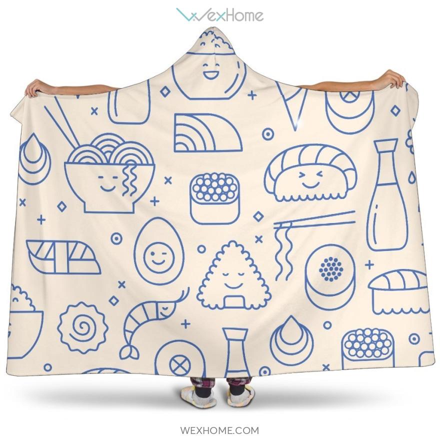 Cute Sushi Icon Pattern Hooded Blanket