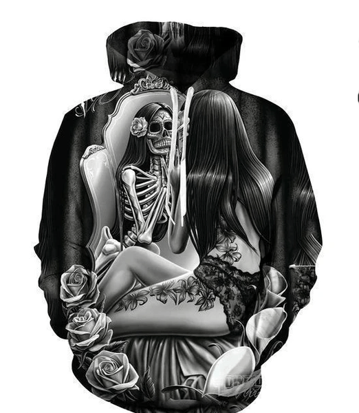 Hot Body Skull Girl In Mirror Hoodie 3D #V