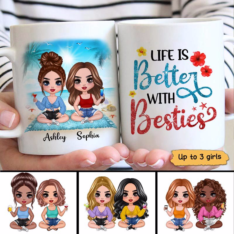 Summer Doll Besties Sitting On The Beach Personalized Mug