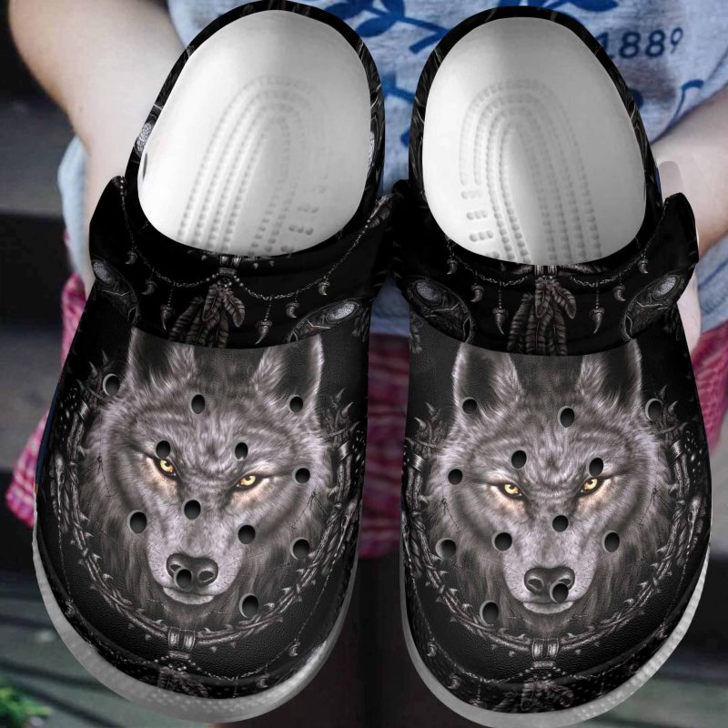 Angry Grey Wolf Shoes – Wolf In The Dark Clog Gifts For Birthday