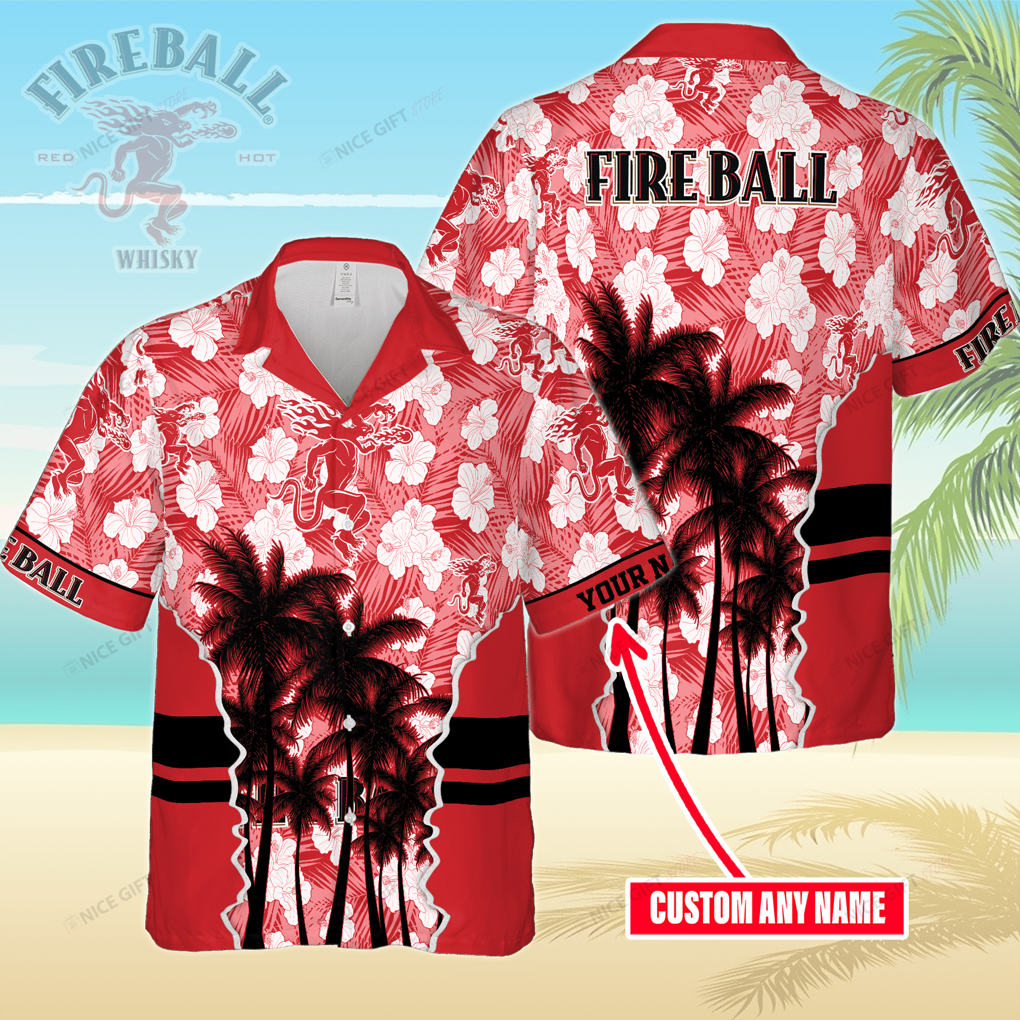 Fireball Cinnamon Whisky Custom Name Hawaiian Shirt 3Hs-G3V4