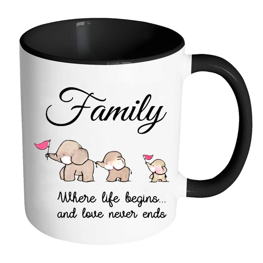 Family Where Life Begins And Love Never Ends, Elephant Lover Funny W – Full-Wrap Coffee Colors Accent Mug