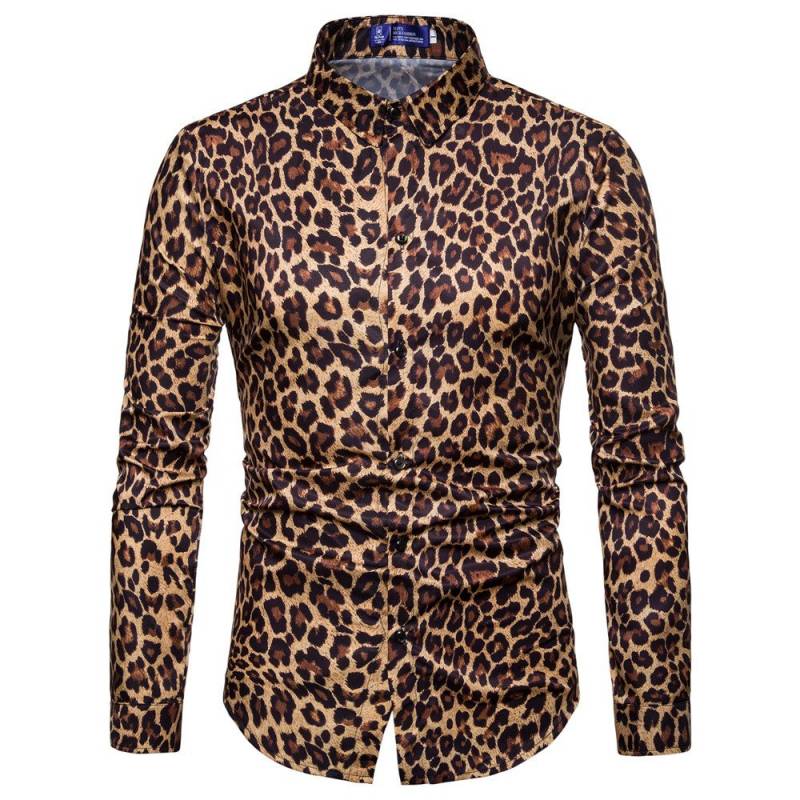 Trend  Leopard Print  High Quality Long Sleeve  Dress Shirt