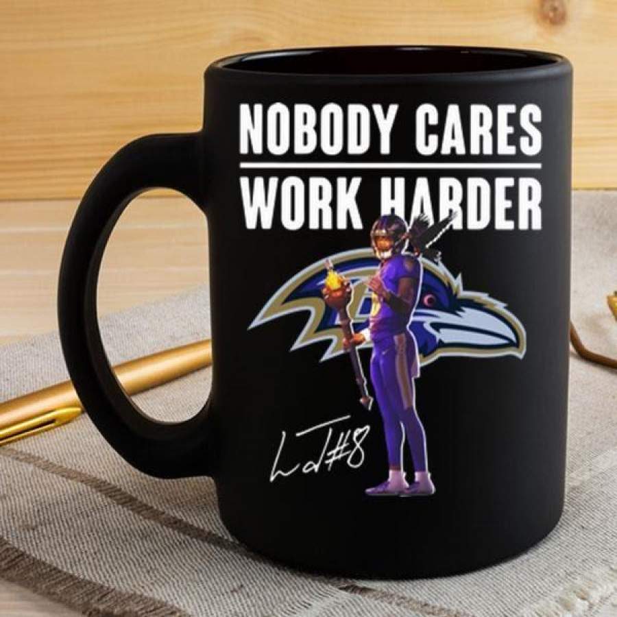 Lamar Jackson Baltimore Ravens Nobody Cares Work Harder Signature 11 oz Mug