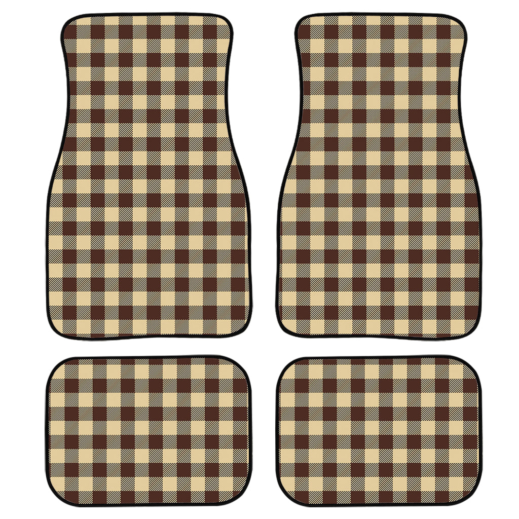 Brown And Beige Buffalo Check Print Front And Back Car Floor Mats, Front Car Mat