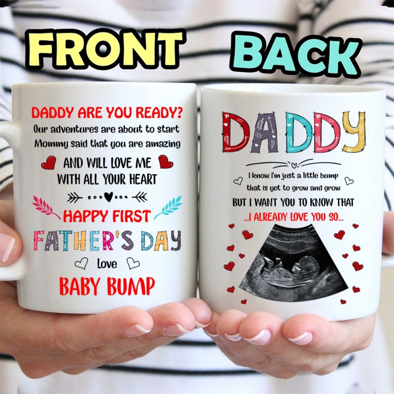 Personalized Daddy Are You Ready Happy First Father’S Day Sonogram Mug, Gift From The Bump For New Dad