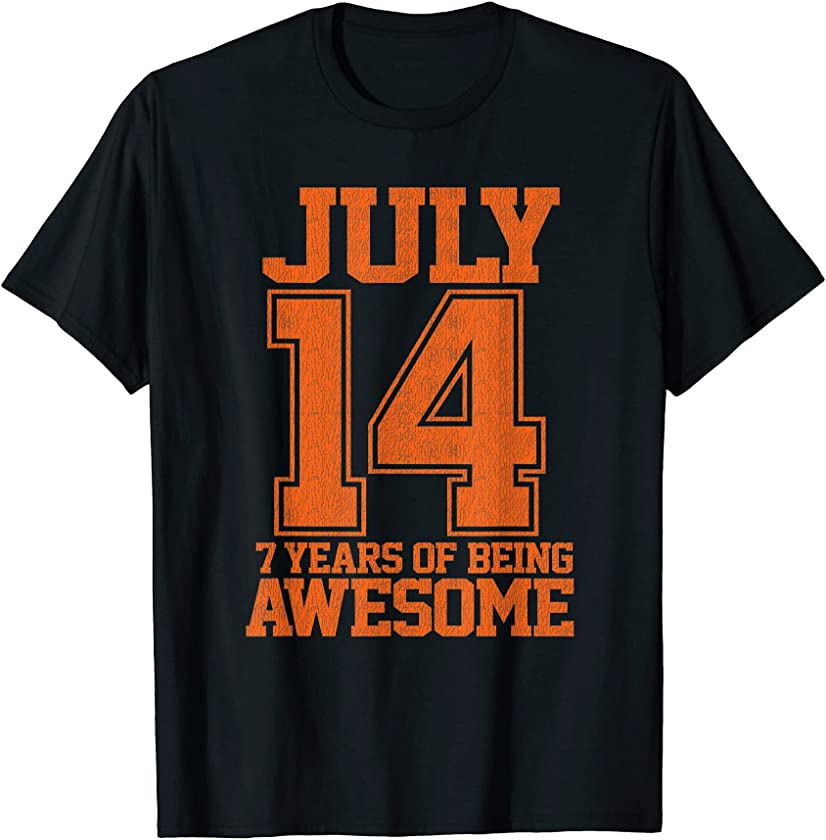 7th Birthday Gift Vintage July 2014 Awesome 7 Years Old T-Shirt