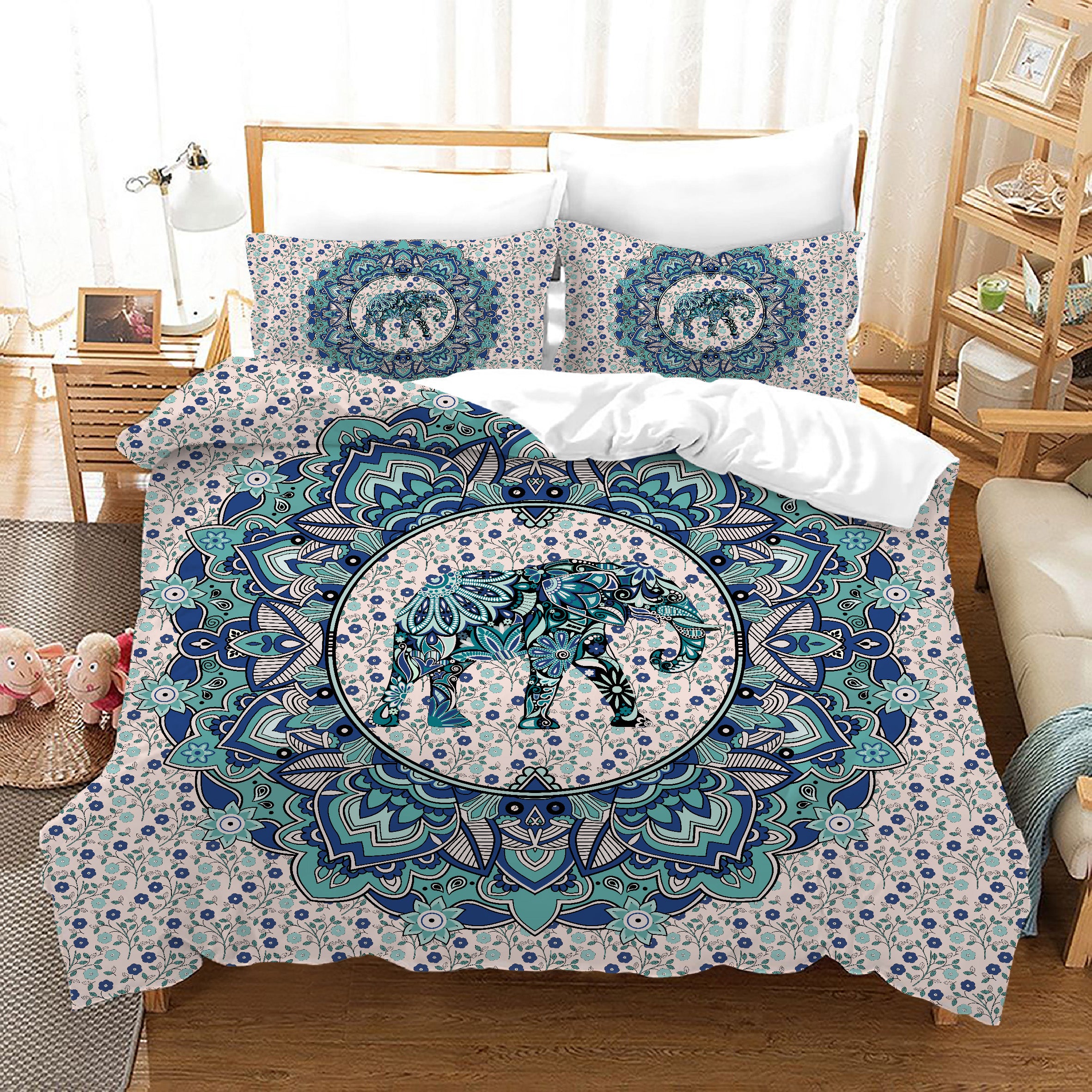 3D Medallion Floral Elephant Quilt Cover Set Bedding Set Duvet Cover Pillowcases Jn 1083