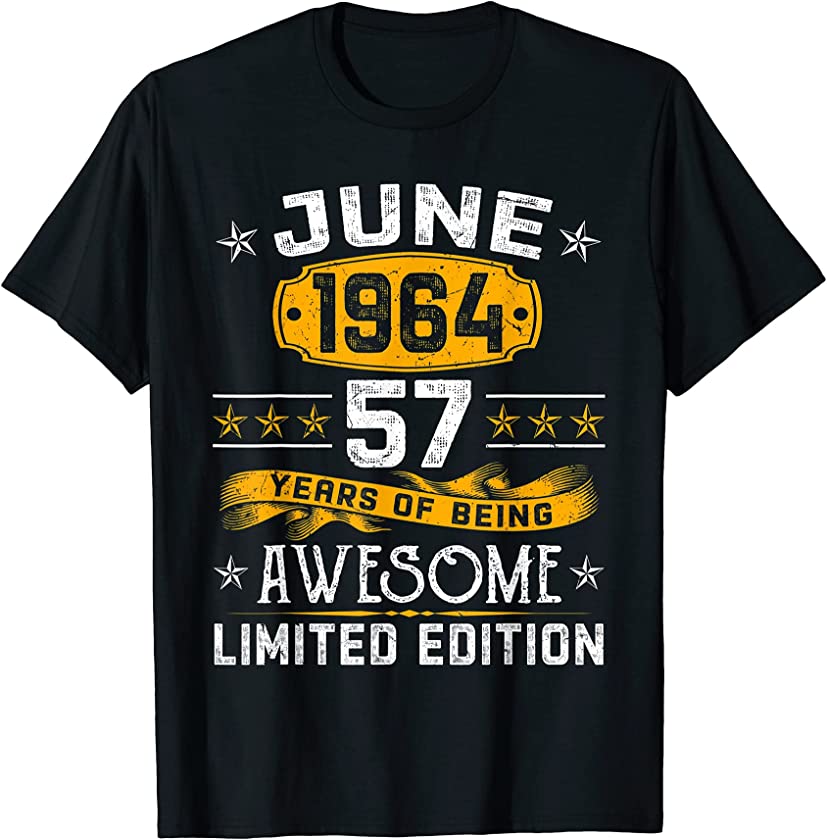 Vintage June 1964 57th Birthday Decorations 57 Years Old T-Shirt