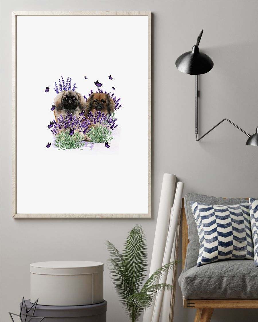 Pekingese With Lavender flower poster