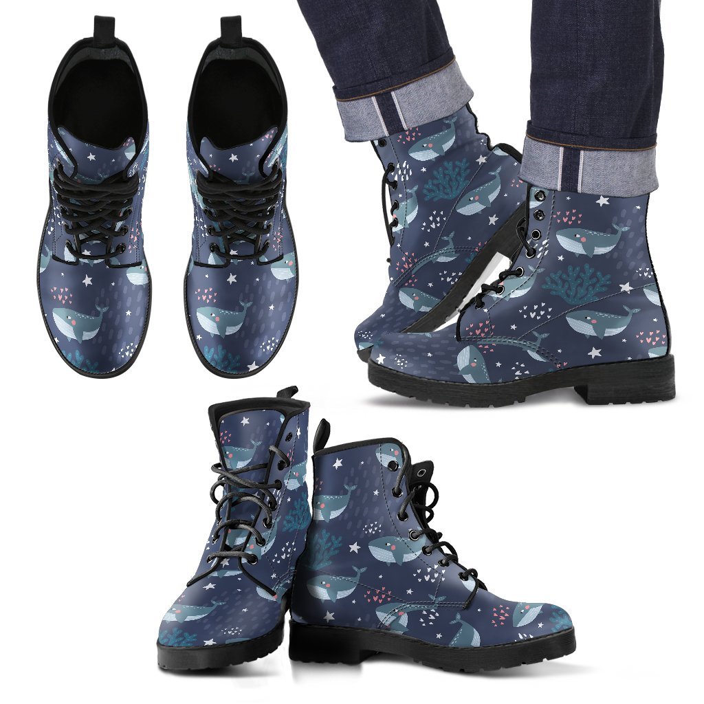 Whale Humpback Print Pattern Men Women Leather Boots Fashion Boots Custom Shoes