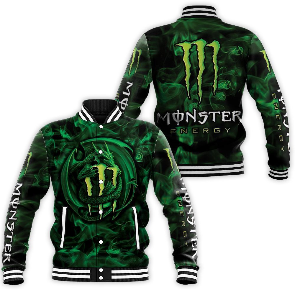 Monster Energy Dragon Bat Green 3D Full Print Baseball Jacket