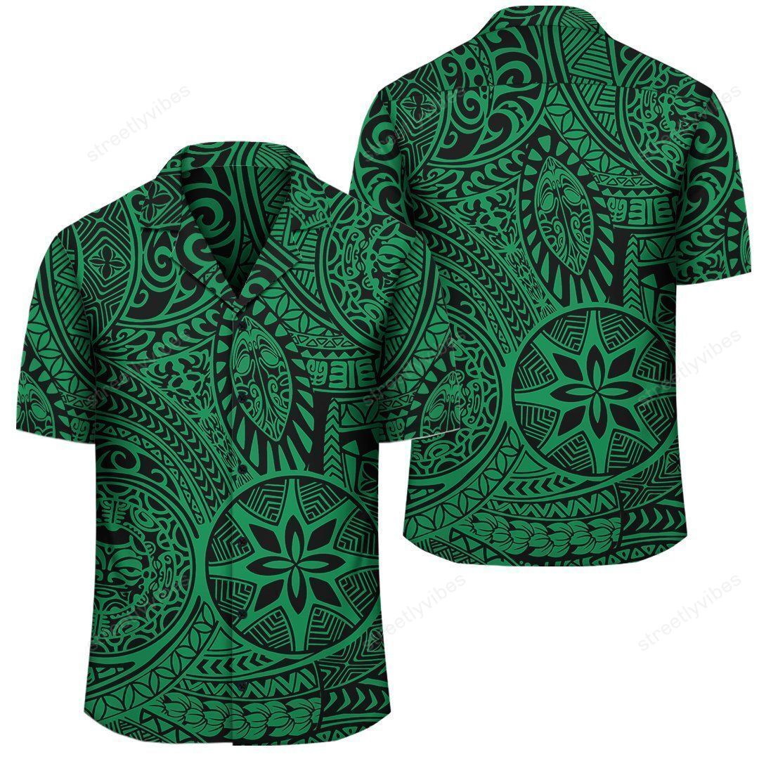 Polynesian Hawaii Style Tribal Tattoo Green Shirt Ha96308