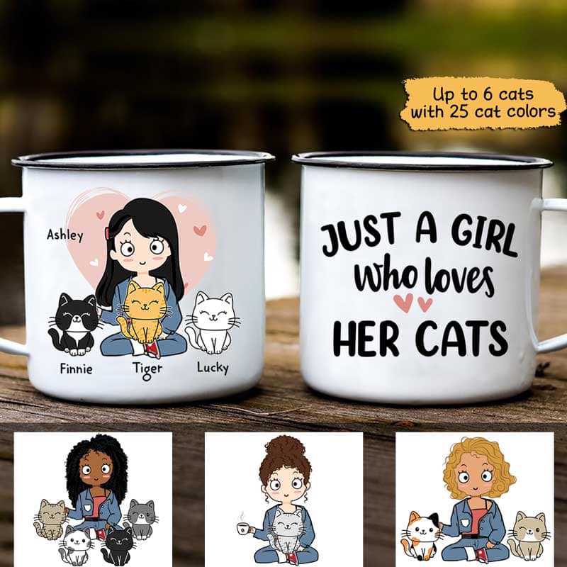 Just A Girl Loves Her Cats Personalized Campfire Mug