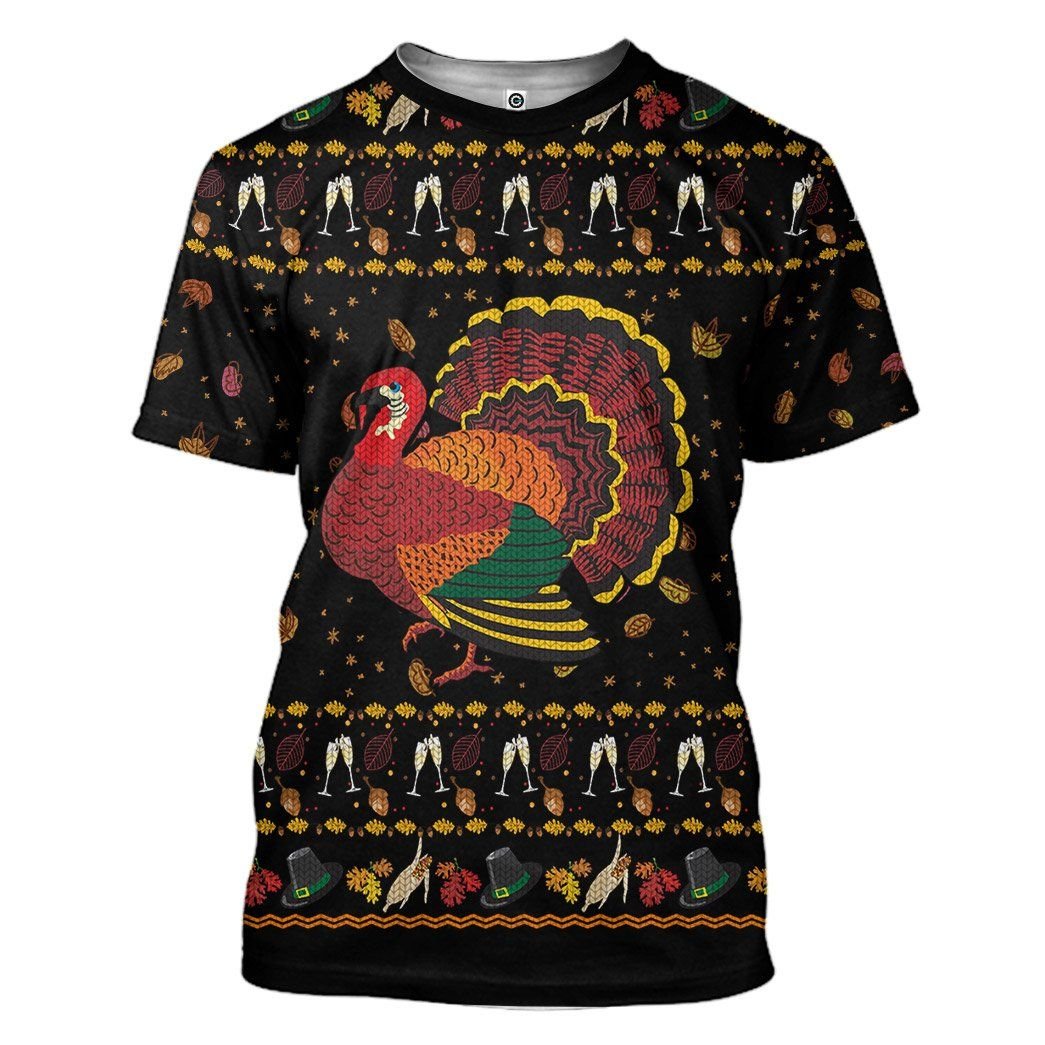 Casespring 3D Party Turkey Thanksgiving Ugly Sweater Custom Tshirt Apparel