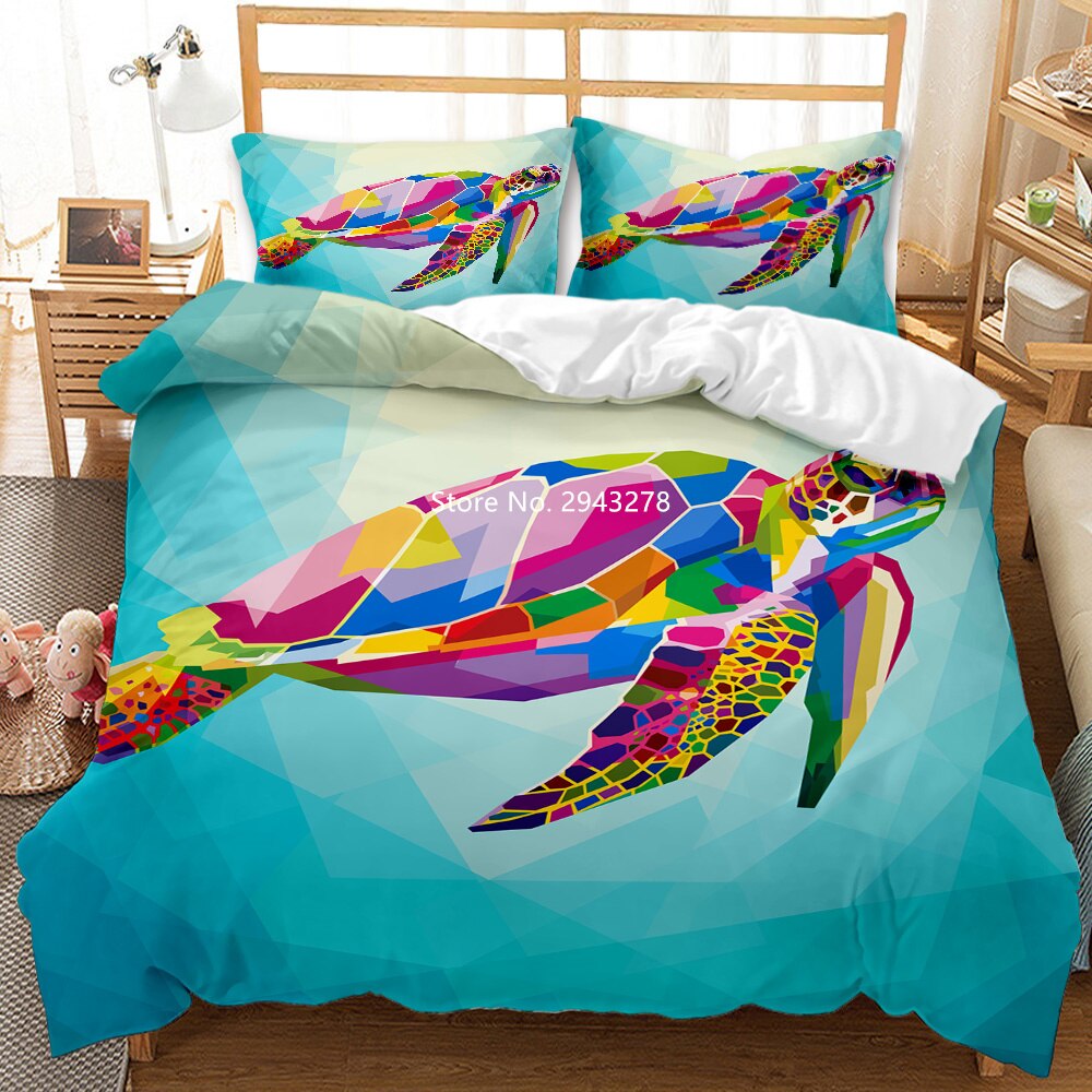 3D Tortoise Dolphins And Other Colorful Printing Bedding Marine Creatures Children Bedroom Decoration Duvet Covered Pillowcase