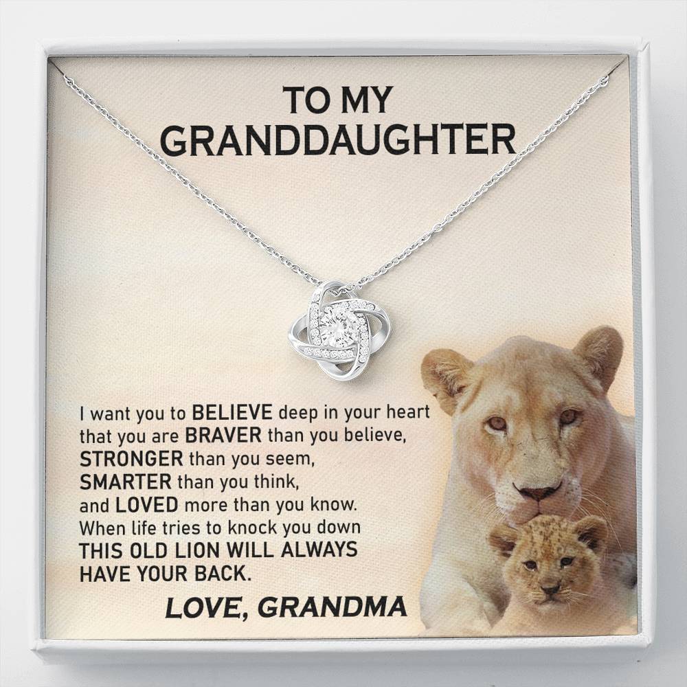 To My Granddaughter – This Old Lion Will Always Have Your Back- Love, Grandma – Love Knot Necklace